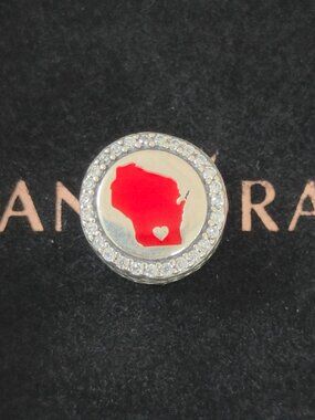 Pandora Wisconsin Map Heart Bead Charm Travel Destination Pendant S925 Silver